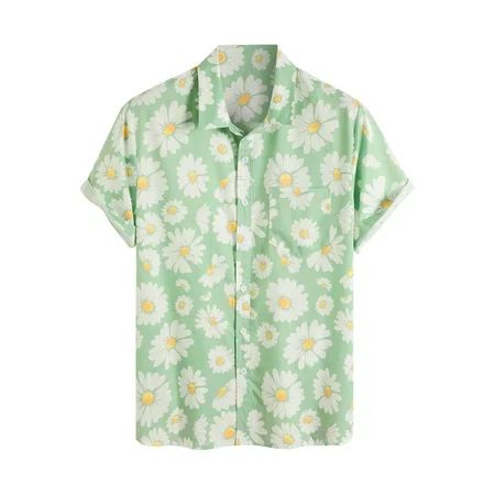 【Tangnade】 Green Mens Floral Hawaiian Shirts Short Sleeve Button Turndown Collar Beach Shirts M | Walmart (US)