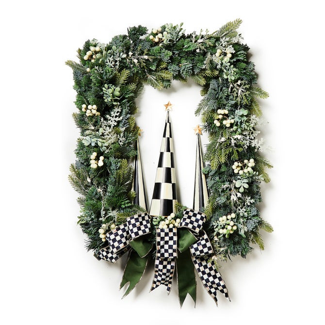 Farmhouse Holiday Illuminated Rectangle Wreath | MacKenzie-Childs