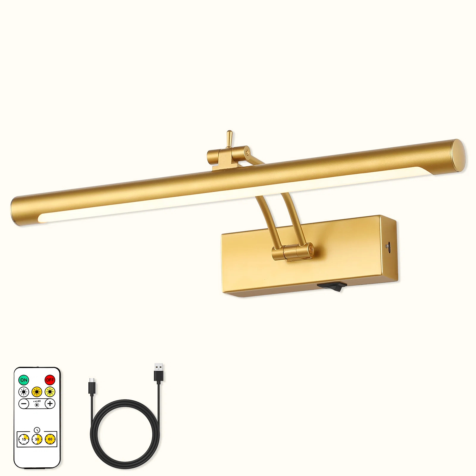 Brushed Gold 15.75 in. LED Picture Light with Remote Control Dimmable Multiple Colour Temperature... | Wayfair North America