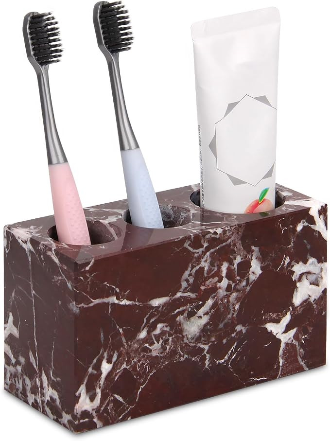 Natural Marble Toothbrush Holder, Rosso Lepanto, 3 Slots | Amazon (US)