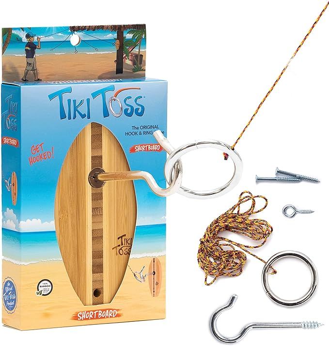 Tiki Toss Hook and Ring Toss Game for Adults & Kids - Surfboard Edition - Short Board with String... | Amazon (US)