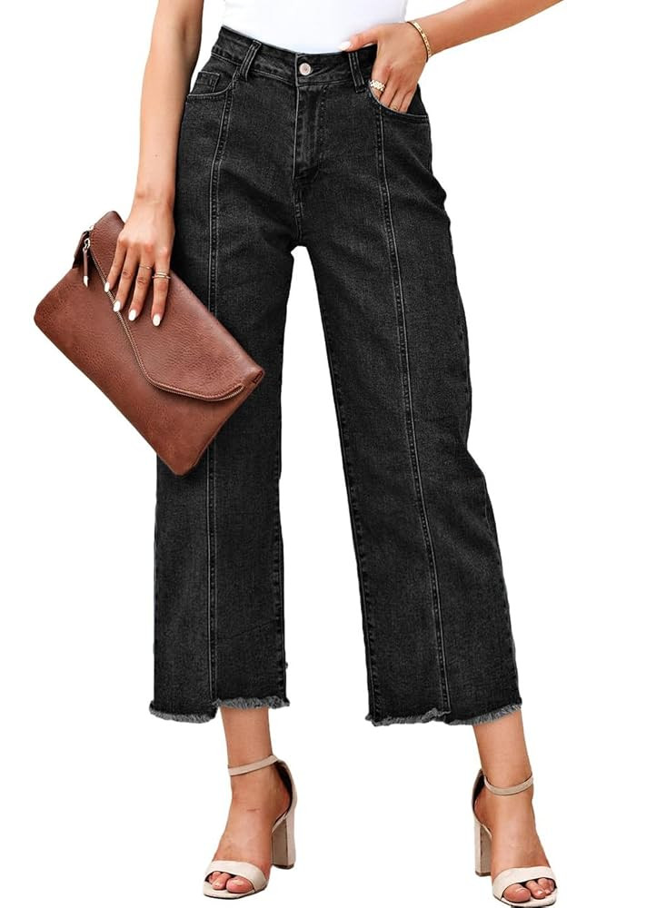 Sidefeel Women's Jeans High Waisted Wide Leg Loose Fit Straight Leg Zimbaplatinum Cropped Denim P... | Amazon (US)