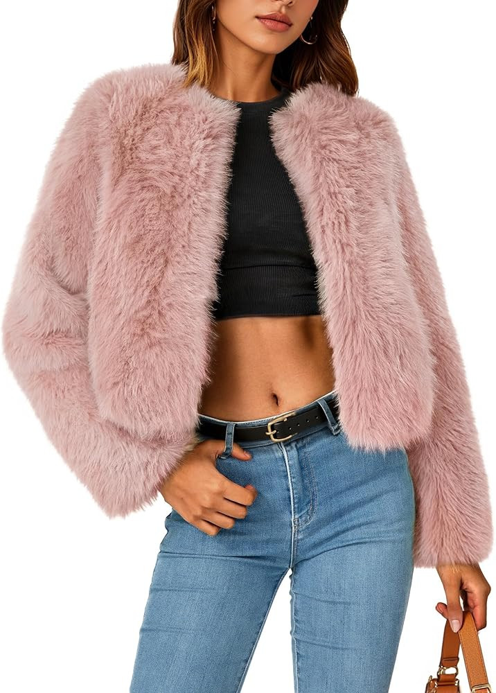 ZESICA Women's 2025 Winter Faux Fur Coats Fluffy Cropped Jacket Long Sleeve Shaggy Outerwear Fall... | Amazon (US)