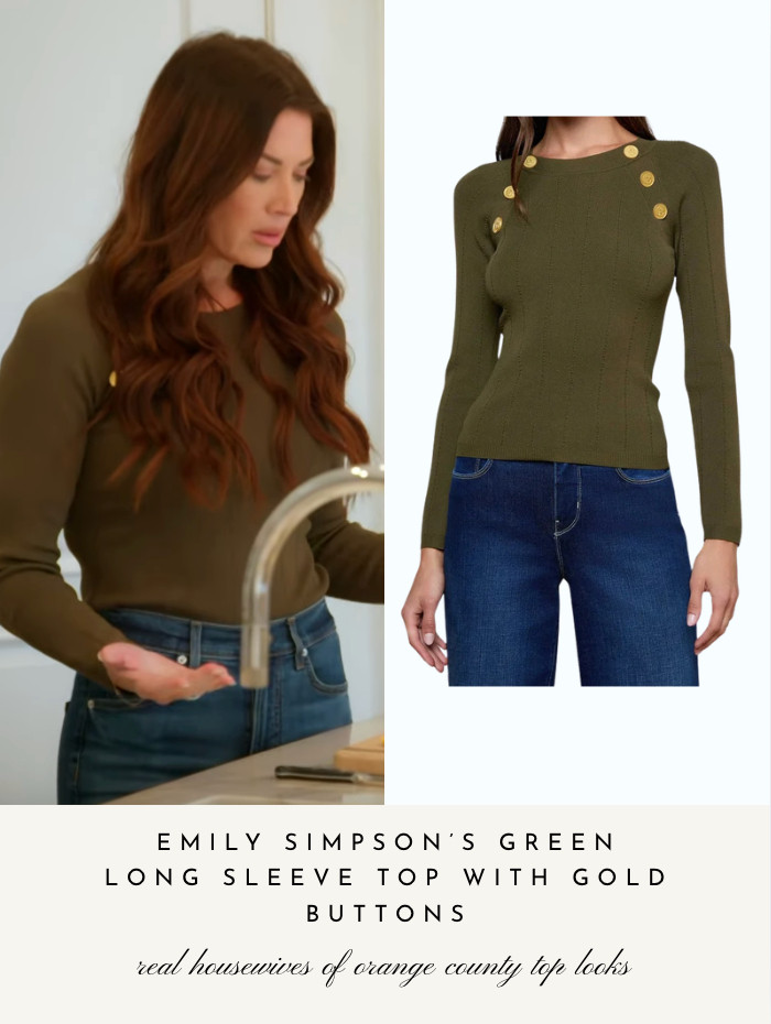 Emily Simpson's Green Long Sleeve Top with Gold Buttons 

 