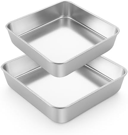 LIANYU 8/9 Inch Square Baking Cake Pan, Stainless Steel Brownie Bread Cake Molds, Square Bakeware... | Amazon (US)