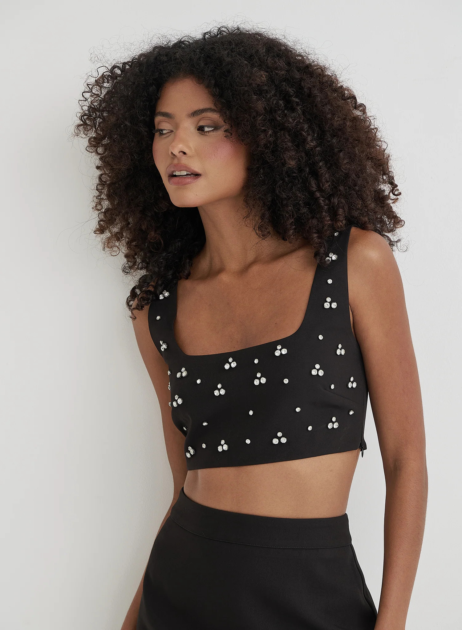Black Embellished Crop Top- Sara | 4th & Reckless