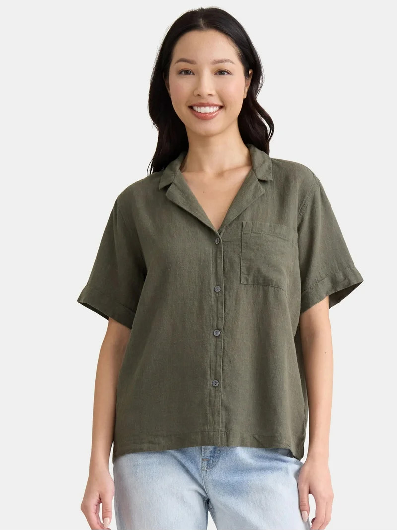 Time and Tru Women’s Cropped Camp Shirt, Sizes XS-XXXL | Walmart (US)