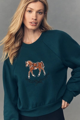 Maeve Embroidered Shrunken Crew-Neck Sweatshirt | Anthropologie (US)