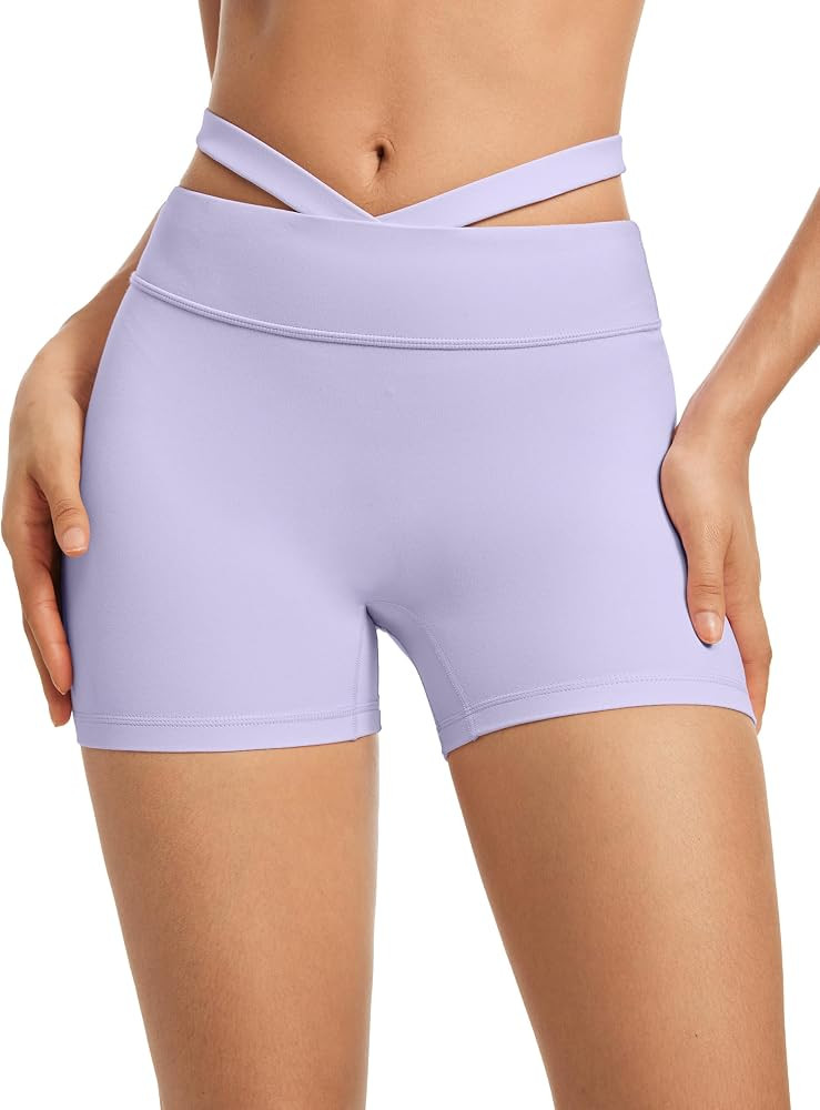 INGIA Womens Biker Shorts 4 Inches High Waisted No Front Seam Hollow Belt Running Workout Yoga Sh... | Amazon (US)