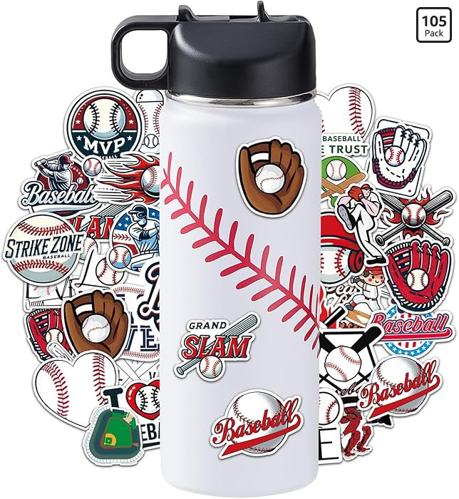 Baseball Water Bottles for Boys 18 oz and 100 PCS Baseball Stickers Sports Insulated Stainless St... | Amazon (US)