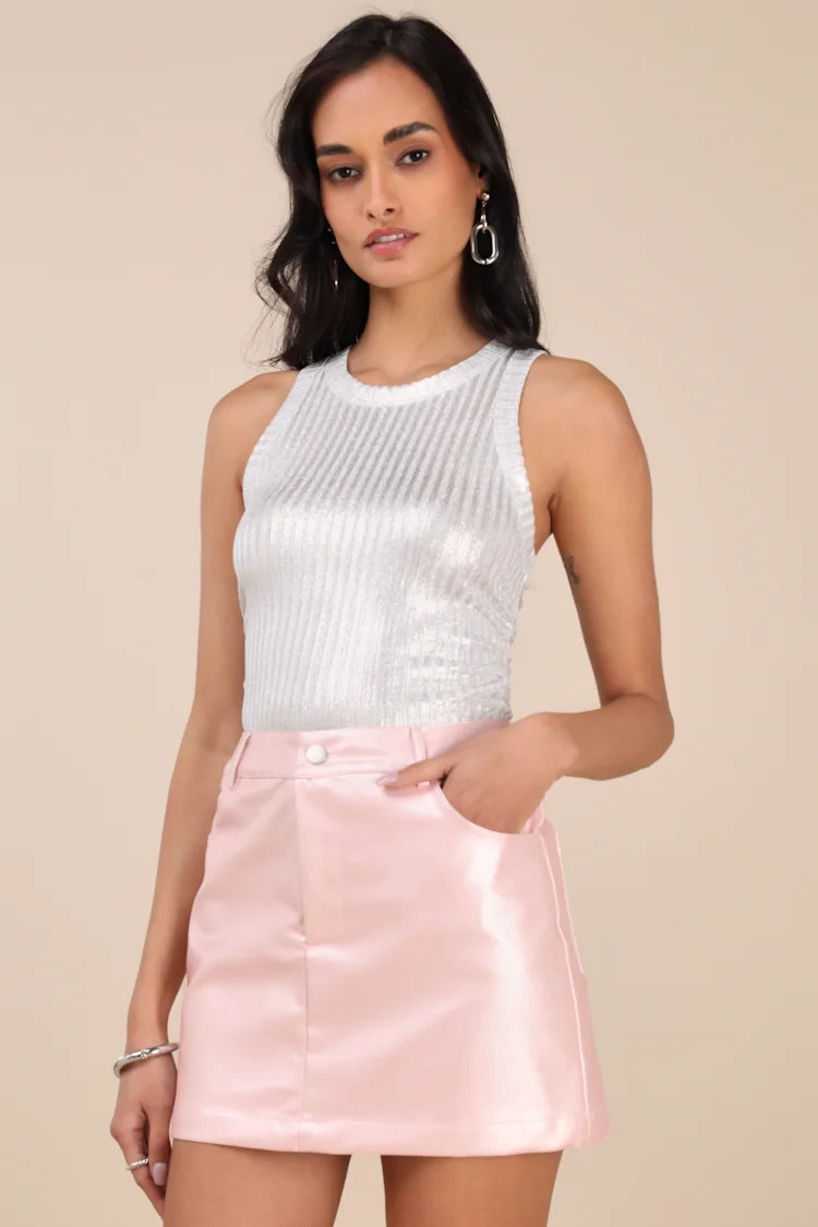 Raziela Pink Coated Vegan Leather Mid-Rise Micro Mini Skirt | Lulus