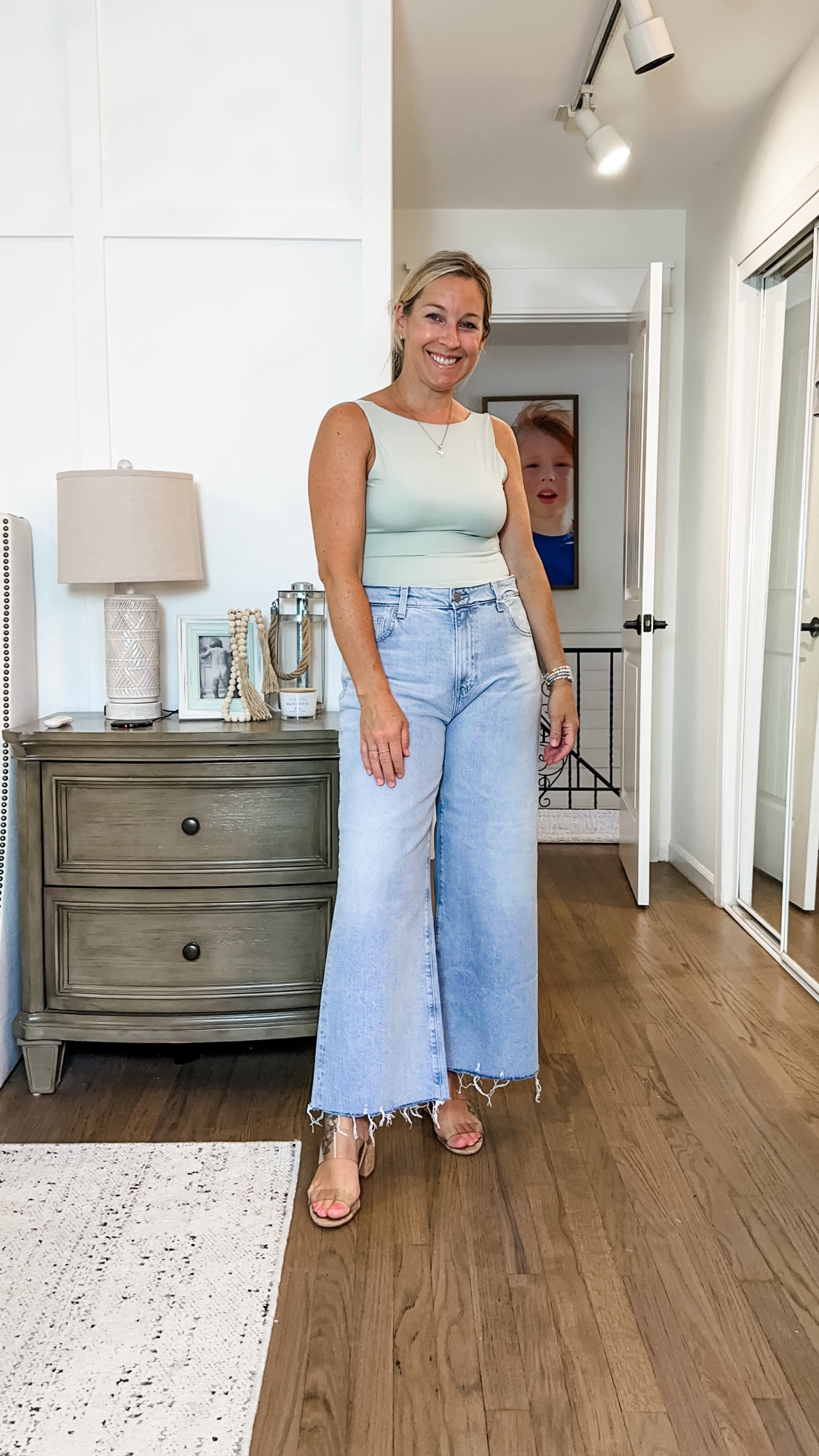 Medium top. Stretchy. Not wearing a bra no back. Smoothing and comfy! Cropped; I have it right under my waistband. 31 jeans but need a 30. GREAT deal right now!! 

#LTKSaleAlert #LTKMidsize #LTKFindsUnder100