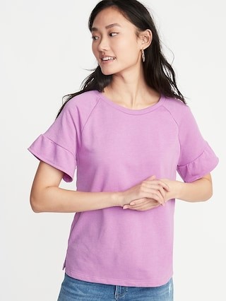 French Terry Ruffle-Sleeve Sweatshirt for Women | Old Navy US