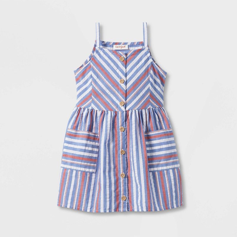 Toddler Girls' Striped Button-Front Tank Top Dress - Cat & Jack™ Red/Blue | Target