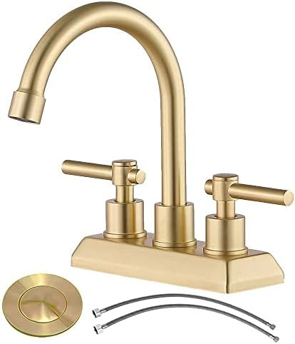 VESLA HOME Modern 2 Handles 2 Holes 4 Inch Centerset Brushed Gold Bathroom Faucet,High Arc Swivel Sp | Amazon (US)