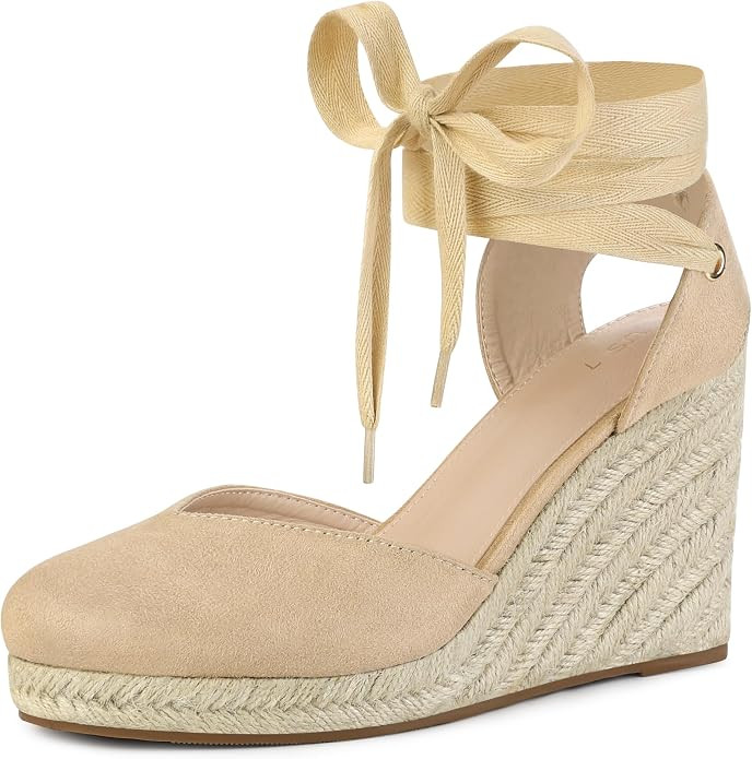 Allegra K Women's Closed Toe Espadrilles Wedges Tie Up Wedge Sandals | Amazon (US)