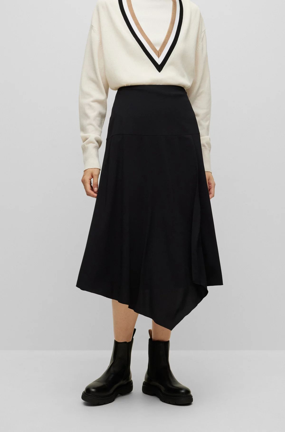 A-line skirt in crinkle crepe with asymmetric hem | Hugo Boss (US)
