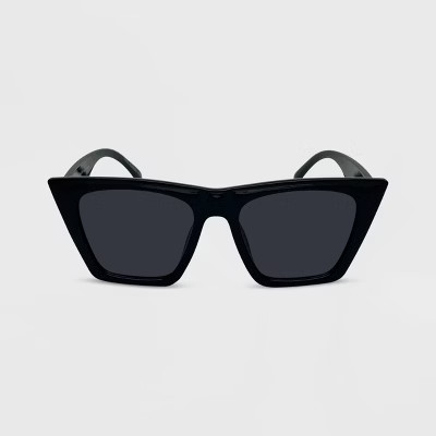 Women's Plastic Angular Solid Cateye Sunglasses - Wild Fable™ Black: Maximum UV Protection, Med... | Target