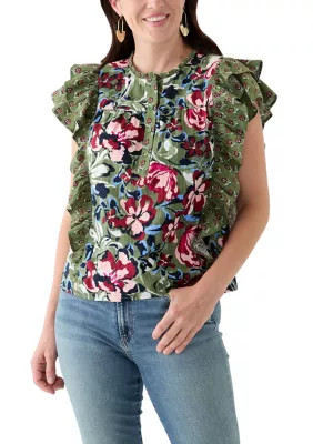 Wonderly Women's Flutter Sleeve Henley Top | Belk