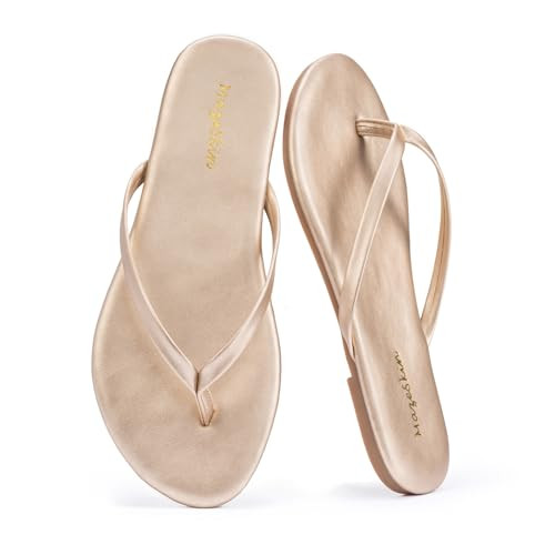 mazeskin Women's Memory Foam Comfortable Flat Thong Sandals Dressy Summer Beach Leather Slide Fli... | Amazon (US)