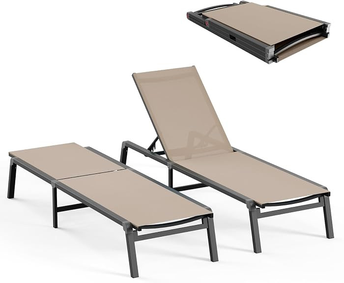 Patio Chaise Lounge Chair, Foldable Lounge Chair for Outside, Aluminum Chairs Set of 2 with 5 Adj... | Amazon (US)
