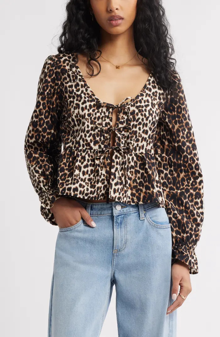 BP. Tie Front Scoop Neck Cotton Poplin Peplum Top | Nordstrom | Nordstrom