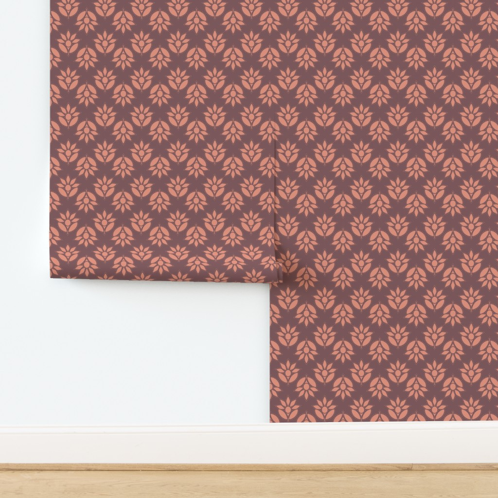 1Western Floral Dark Mauve And Salmon Wallpaper bycoastlstudio | Spoonflower