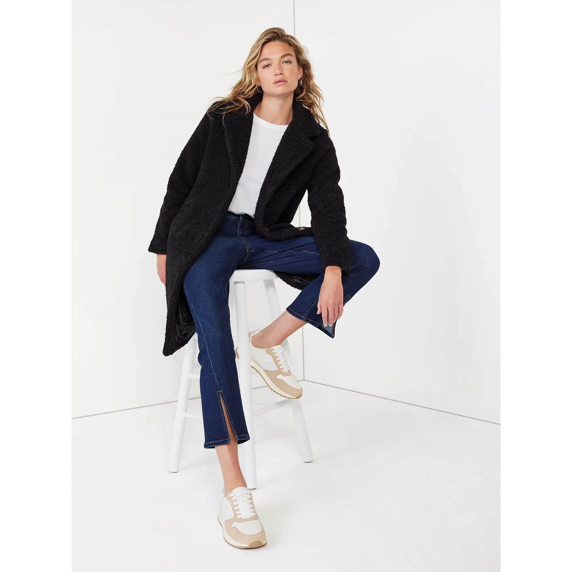 Time and Tru Women's Notch Collar Faux Sherpa Coat, Sizes XS-3X | Walmart (US)