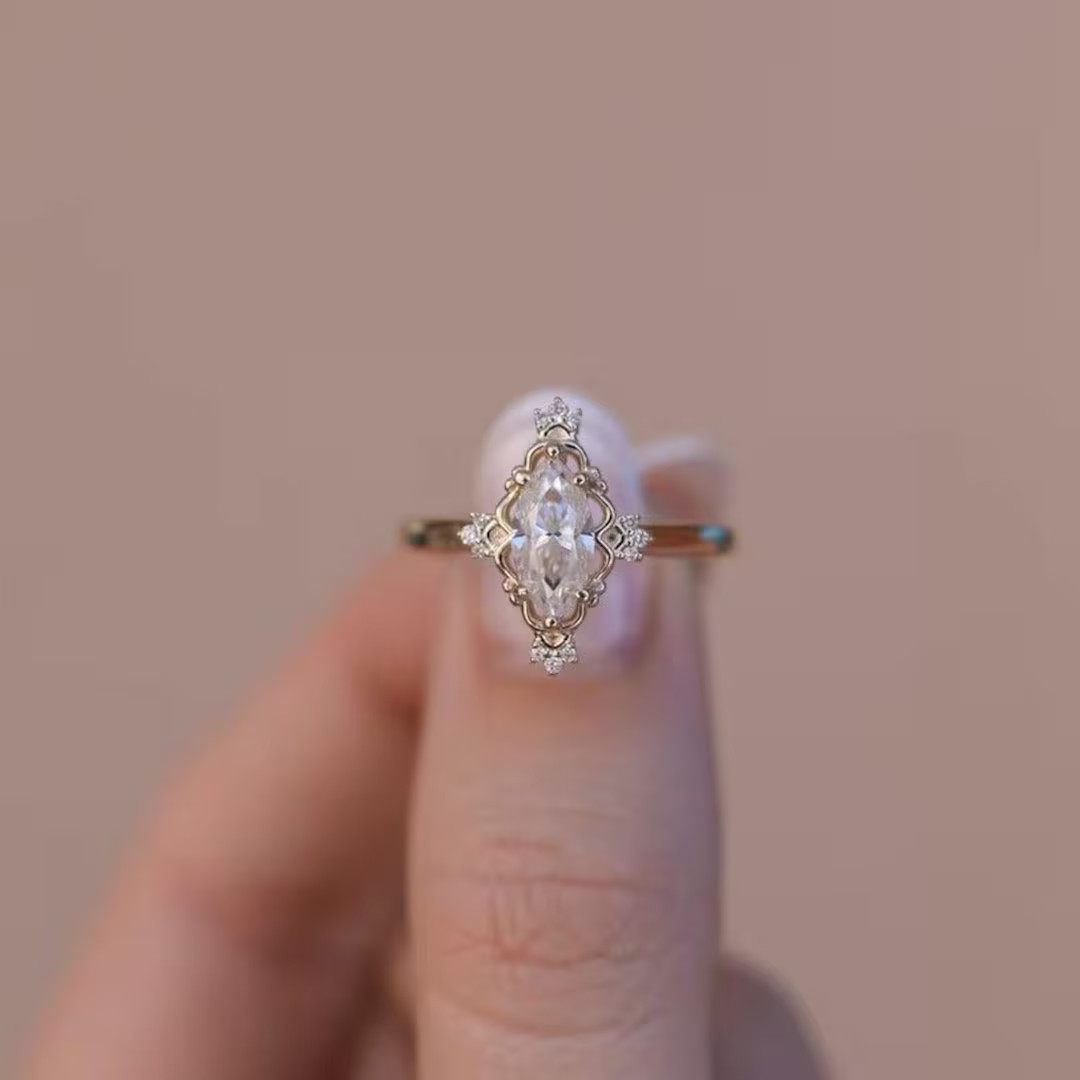 Floral Elvish Ring Nature Inspired Ring White Elven Ring Rose Gold Morganit Gold Promise Ring Eng... | Etsy (US)