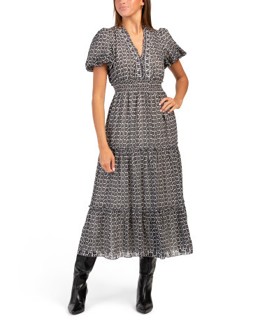 Flutter Sleeve V-neck Tiered Maxi Dress | TJ Maxx