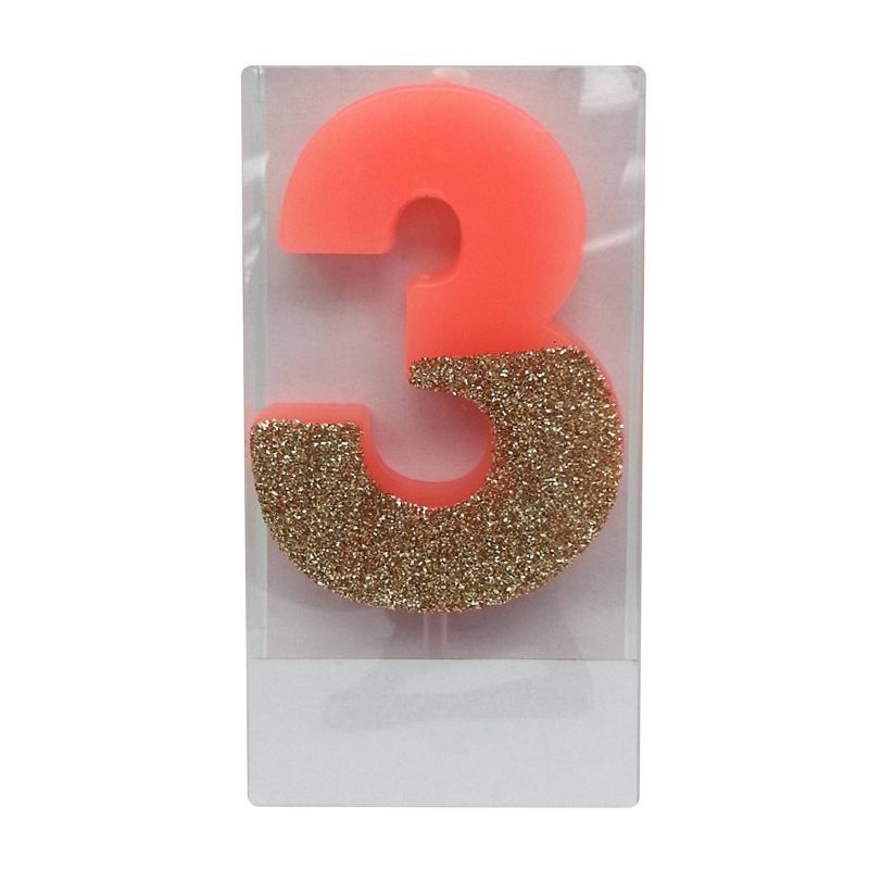 Number 3 Glitter Candle Pink - Spritz&#8482; | Target