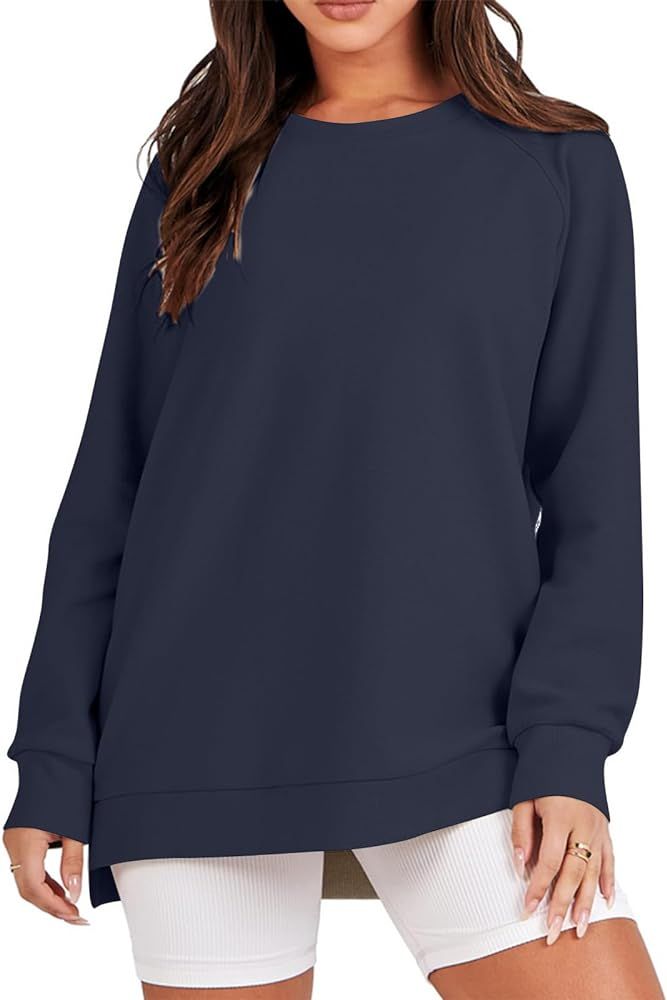 Womens Oversized Sweatshirt Side Slit Half Zip Pullover Crewneck Long Sleeve Top Trendy Loose Fal... | Amazon (US)