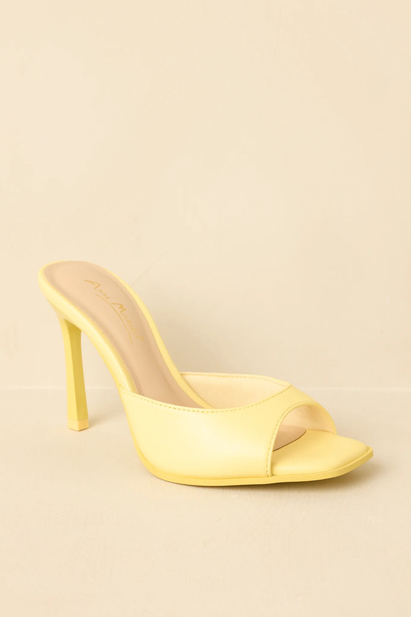 Such a Tease Yellow Square Toe Heeled Mule Sandals | Red Dress
