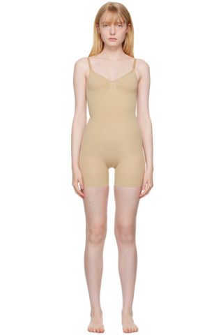 Beige Seamless Sculpt Mid Thigh Bodysuit | SSENSE