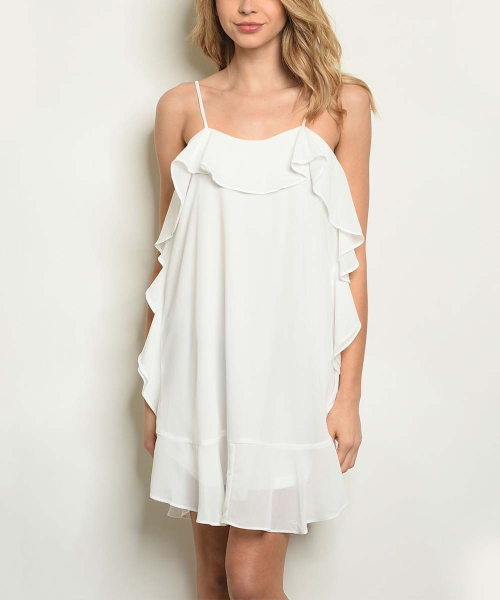 The Balec Group Women's Special Occasion Dresses OFF - Off-White Ruffle-Accent Shift Dress - Women | Zulily