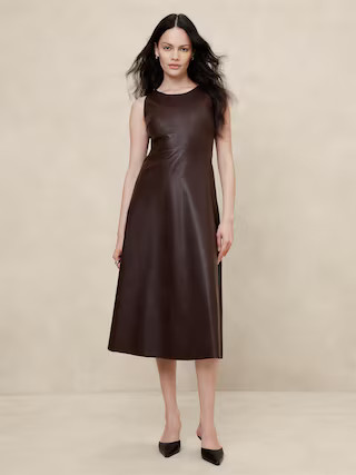 Vegan Leather Paneled Midi Dress | Banana Republic Factory