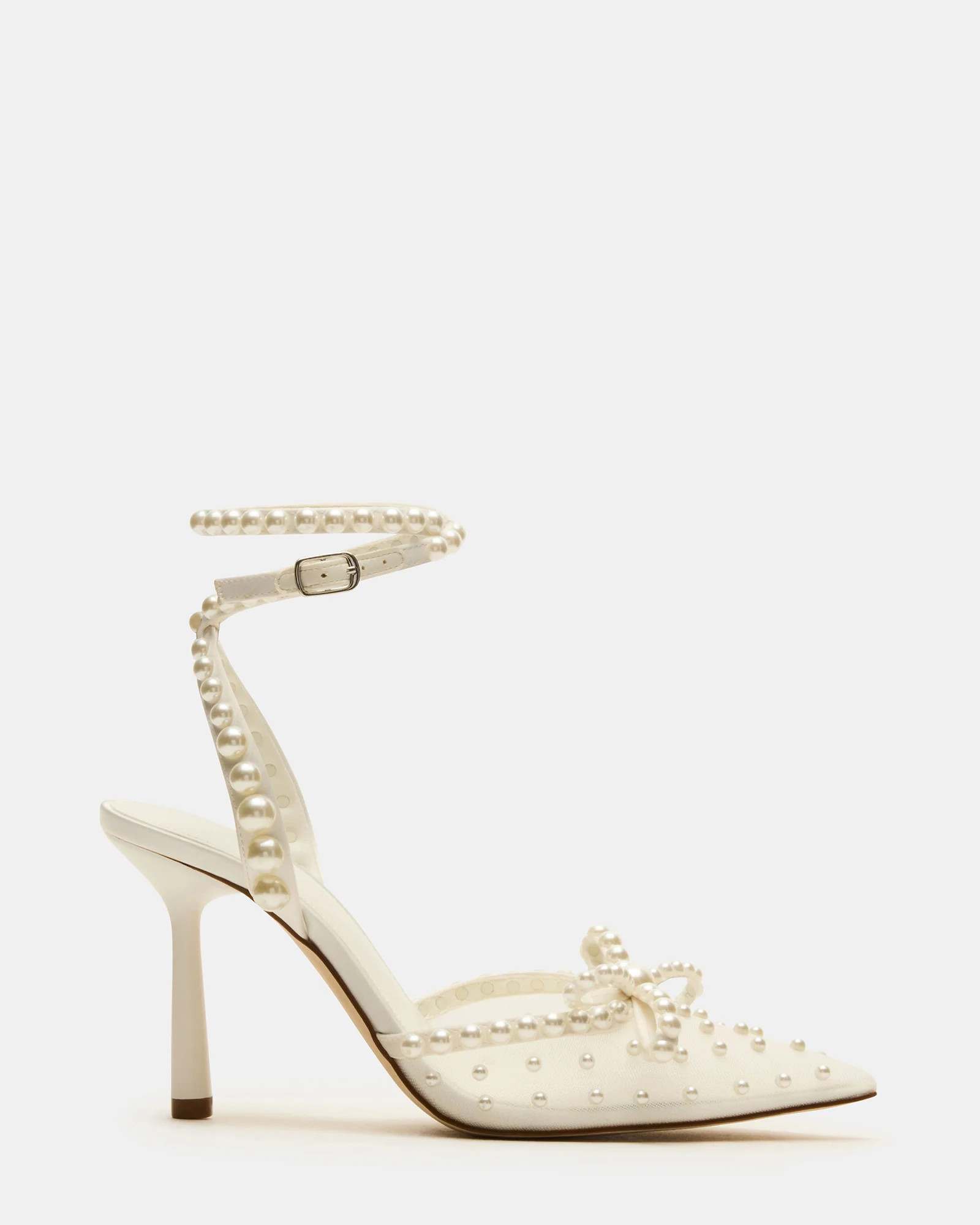 VAL Mesh Ivory Pointed-Toe Strappy Mesh Pearl Pump Women's Heels | Steve Madden (US)