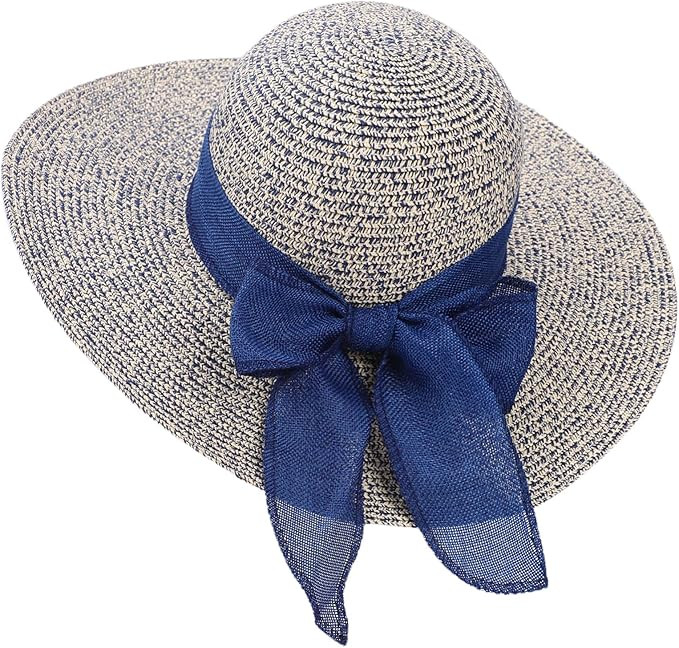 Womens Sun Straw Hat Wide Brim Foldable Summer UV Protection Floppy Beach Hats | Amazon (US)