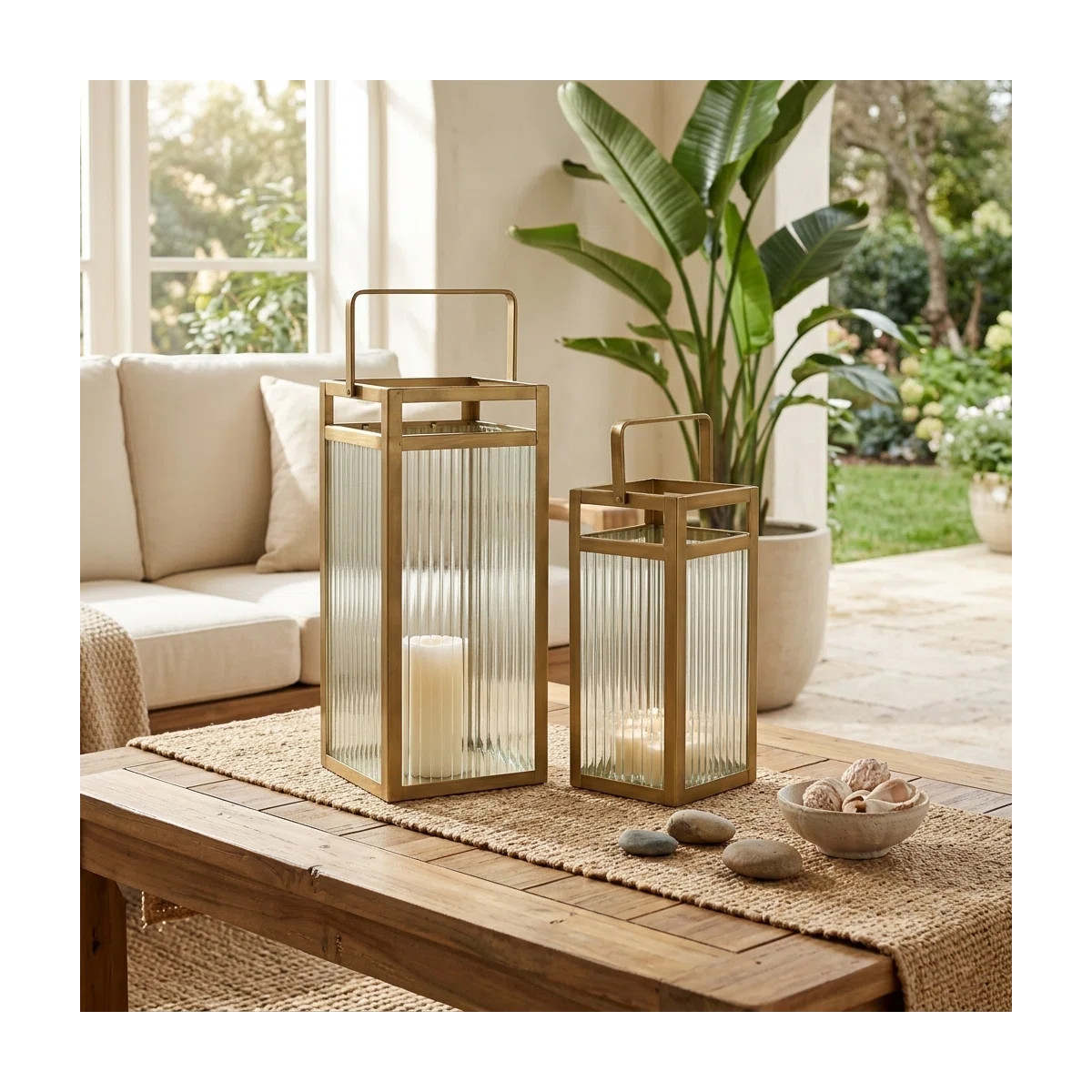 Drusilla Set Of 2 Indoor Fluted Glass Lanterns - 16" And 12.25" | Wayfair North America