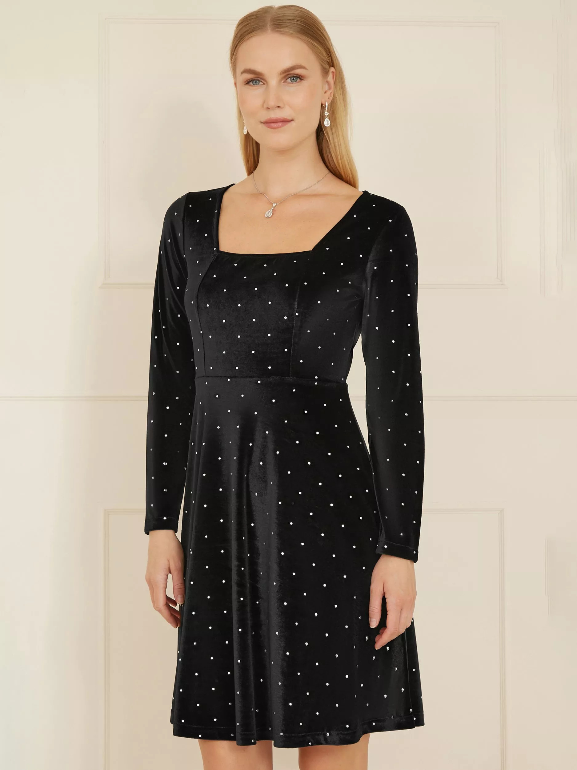 YumiVelvet Diamante Dress, Black | John Lewis (UK)
