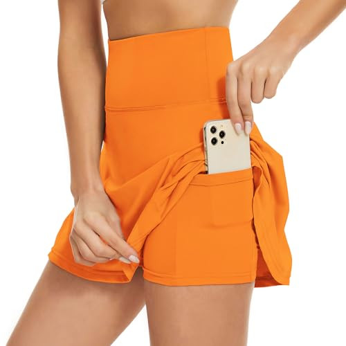 Tennis Skirts for Women High Waist Pleated Golf Skirt Athletic Skort with Pockets Orange Small | Amazon (US)