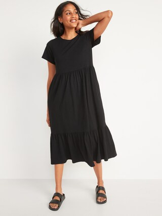 Fit & Flare Tiered Slub-Knit Midi Dress for Women | Old Navy (US)