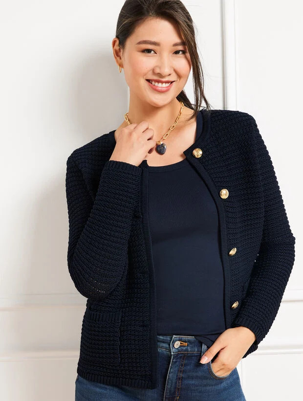 Textured Crewneck Cardigan | Talbots