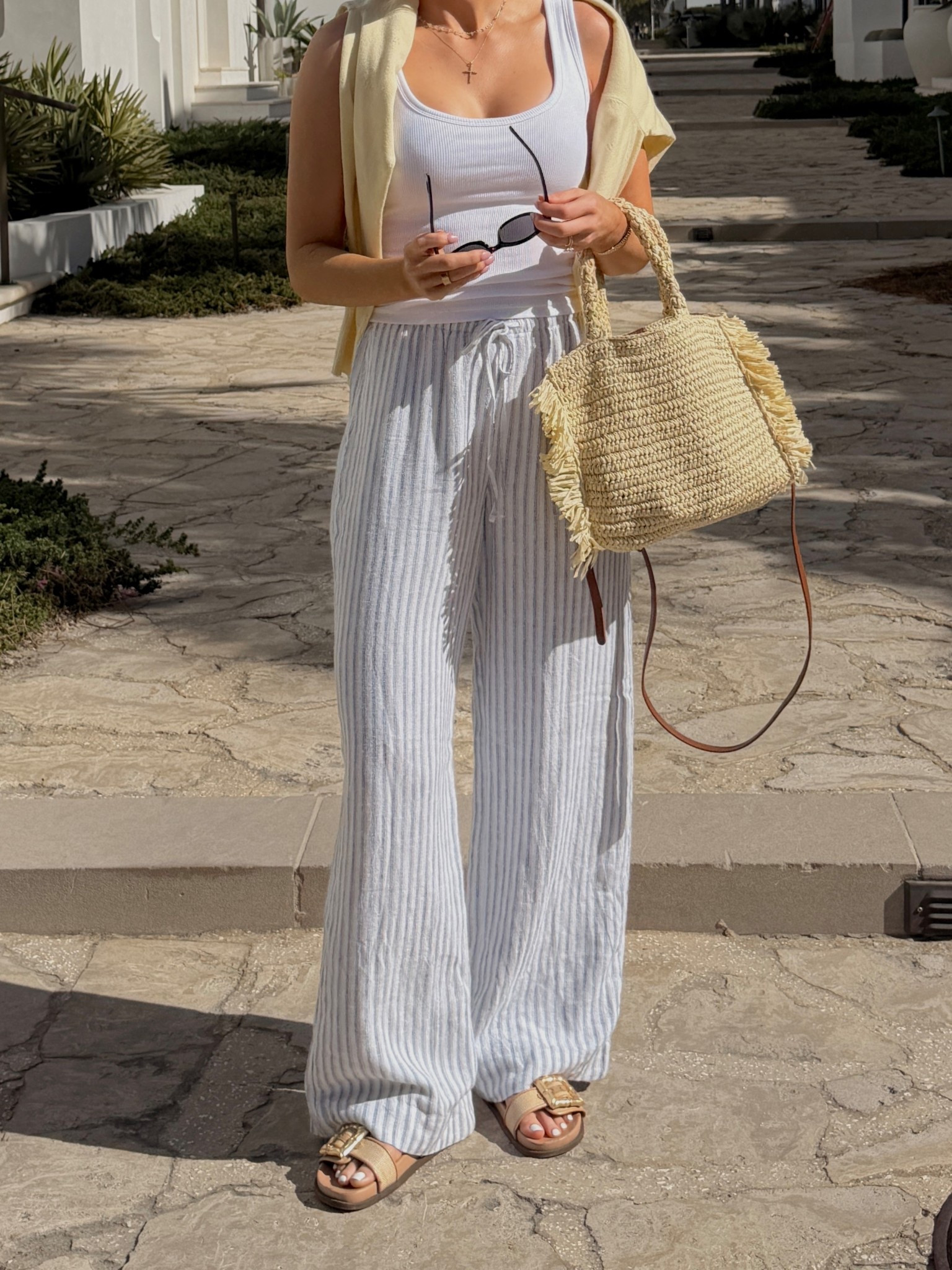bra tank: xxs // pants: xs regular length (i’m 5’3) // yellow cardigan: small