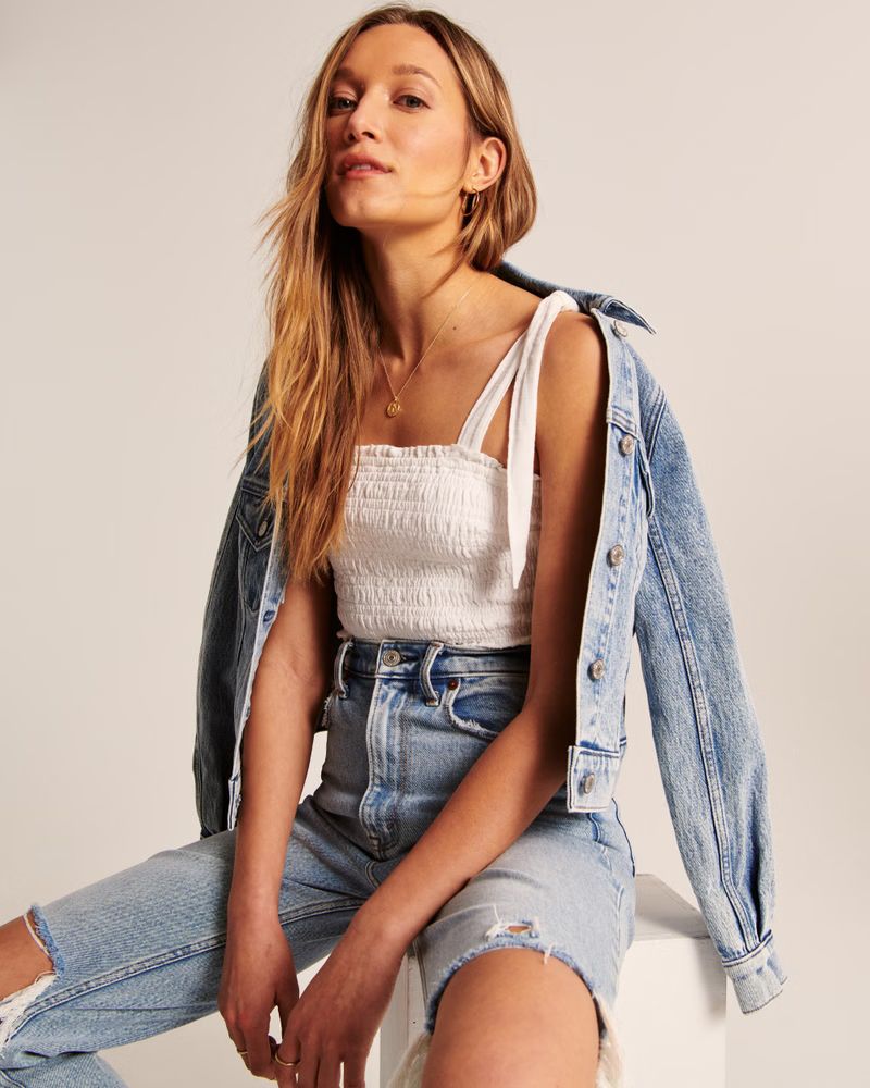 Women's Tie-Strap Smocked Cami | Women's Clearance | Abercrombie.com | Abercrombie & Fitch (US)