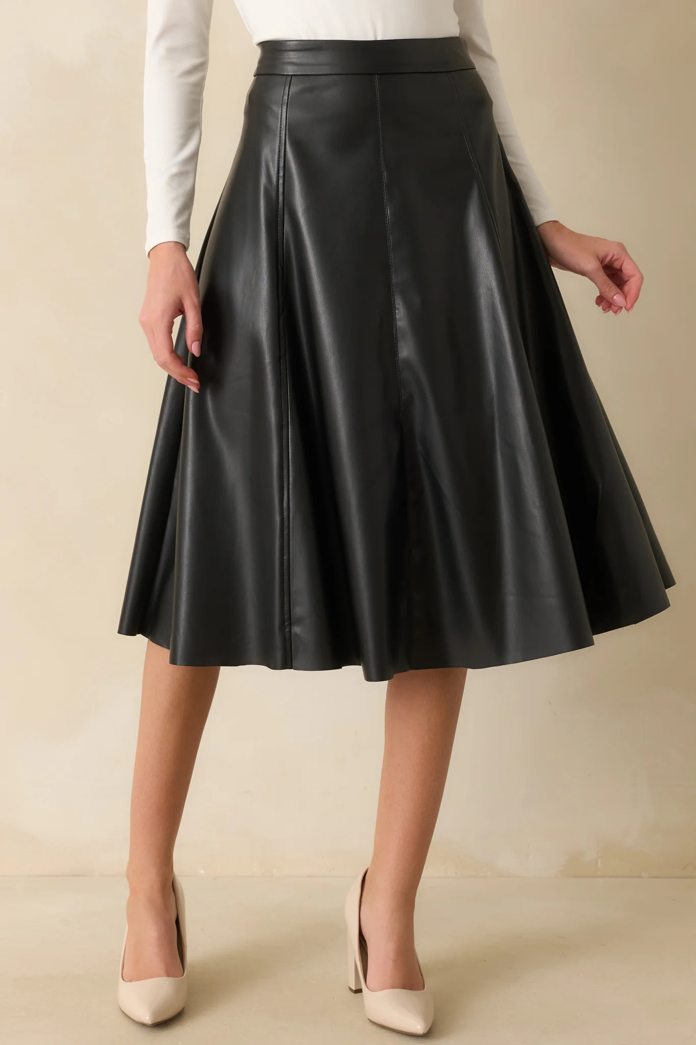 In My Memories Black Faux Leather Midi Skirt | Red Dress