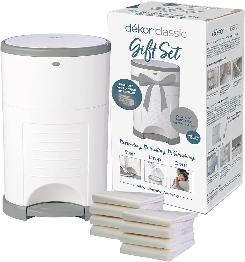 Diaper Dekor Classic Diaper Pail Gift Set – White | Comes with up to a Year's Supply Worth of D... | Amazon (US)