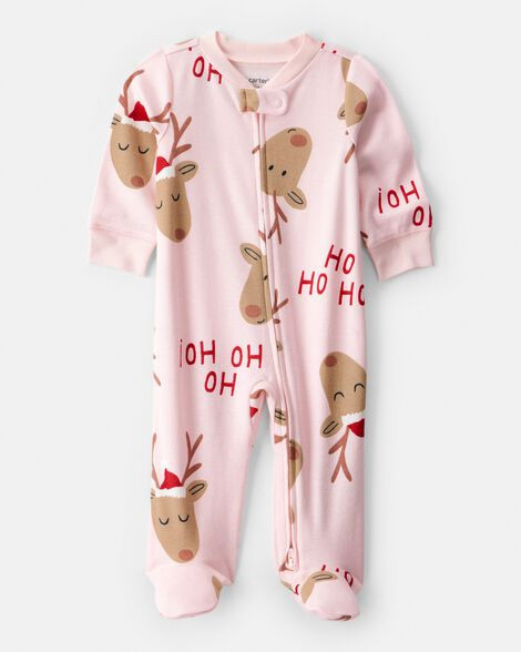 Baby Girl Reindeer 100% Cotton Snug Fit 2-Way Zip Sleep & Play Pajamas - Pink | Carter's Inc