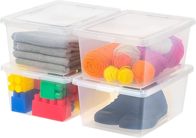IRIS USA 4-Pack Storage Bins with Lids, 17 Quart, Shoe Boxes Clear Stackable Containers Organize ... | Amazon (US)
