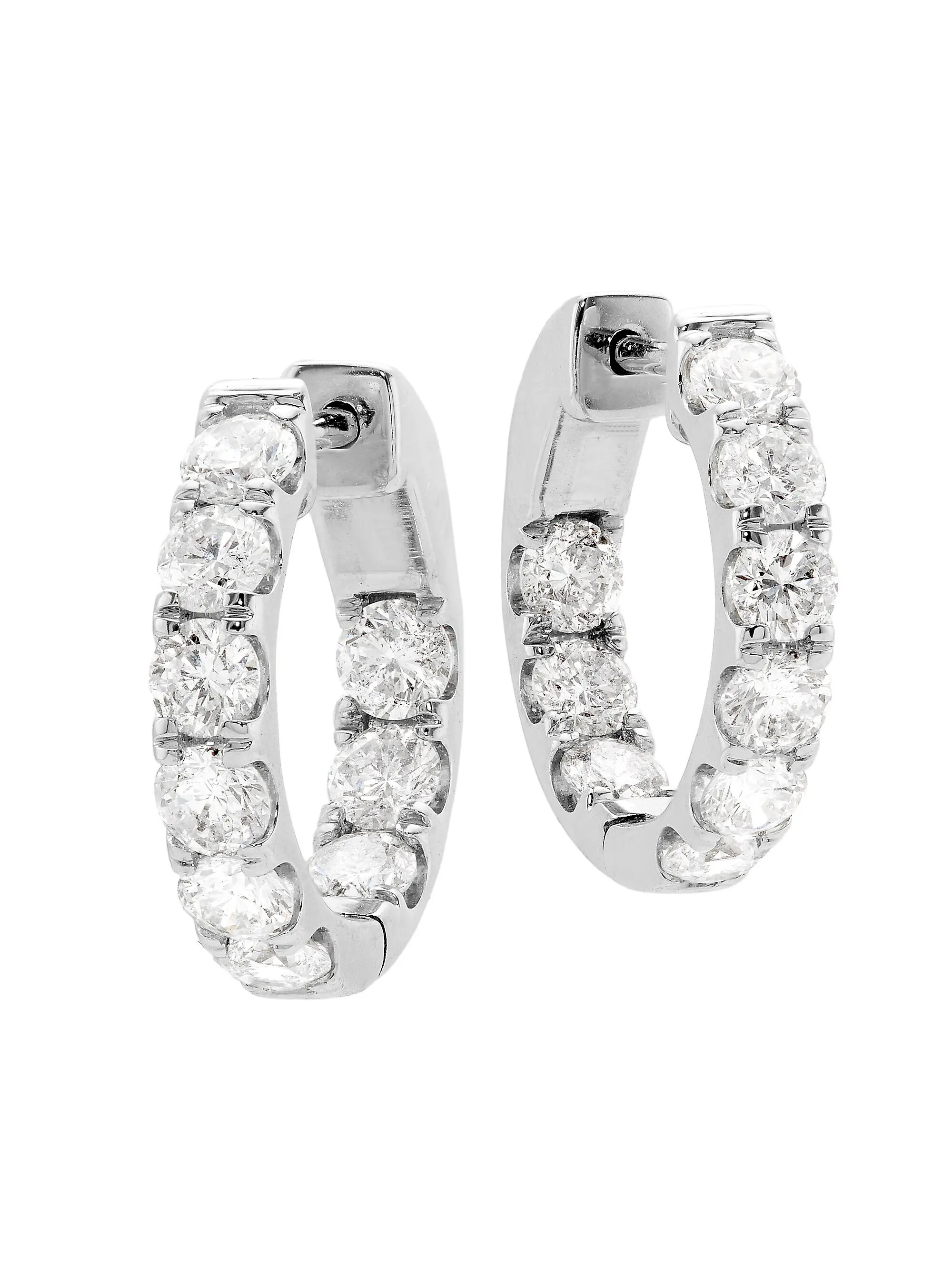 14K White Gold & 2 TCW Diamond Hoops | Saks Fifth Avenue